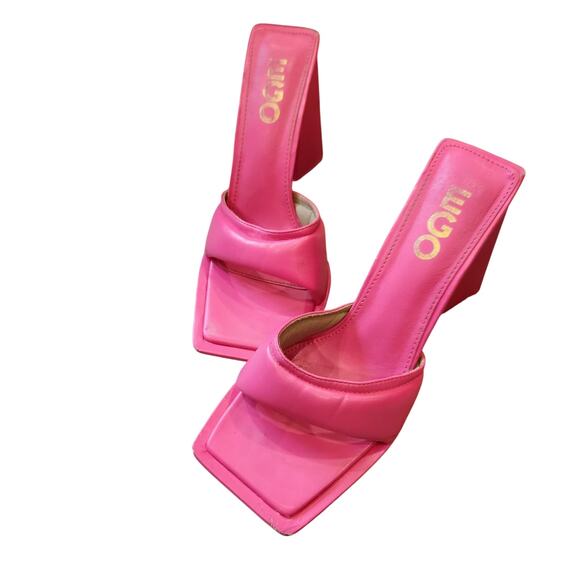 EGO Shoes - EGO Hot Pink Square Toe Slide On Heels Size 9 (Uk7)